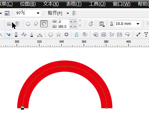 cdr怎么把长方形变成拱形(下图上面那个红色长方形),要在上面做字,贴