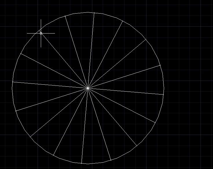 cad直径70米的圆内怎么平均画出16根线谢谢