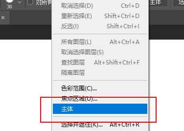 为什么我的ps选择里面没有主体