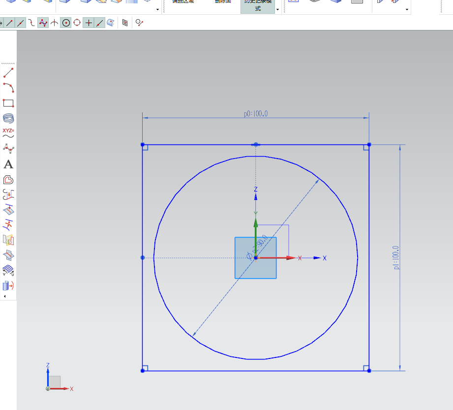 回答: ug此图模型绘制如下: 一,草图先绘制100的方框与直径90的圆