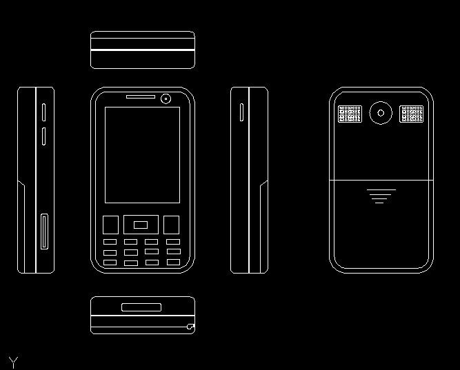 急求,用cad画简单的htc手机三视图{3d的}