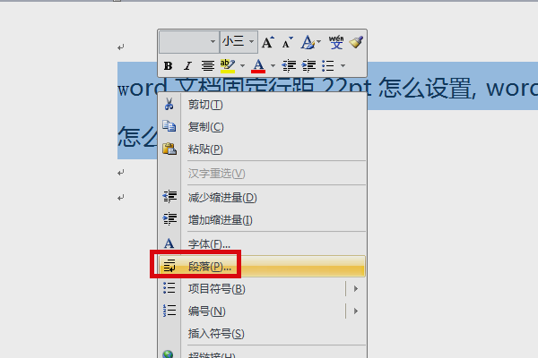 2,右击鼠标,在菜单中点击"段落"选项.