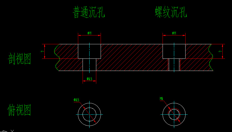 cad中带螺纹的沉孔画法