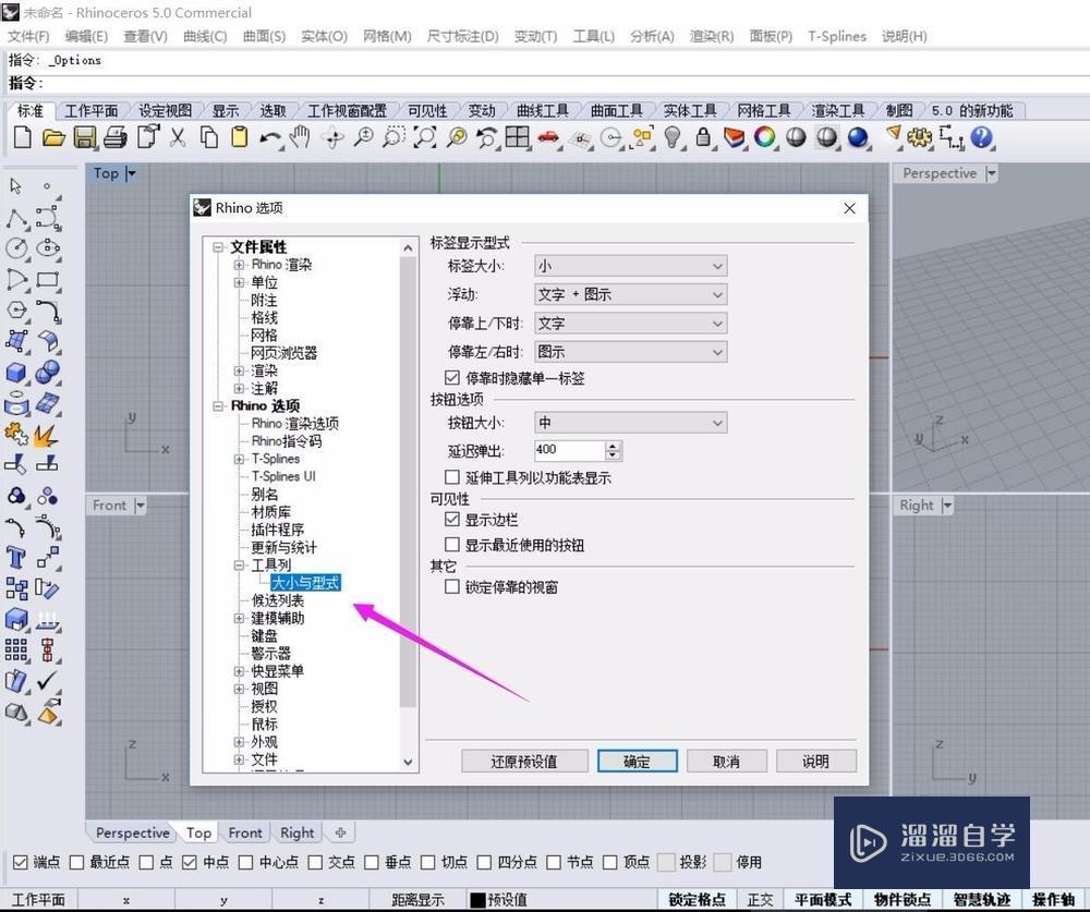 如何放大犀牛5的图标和文字演示教程