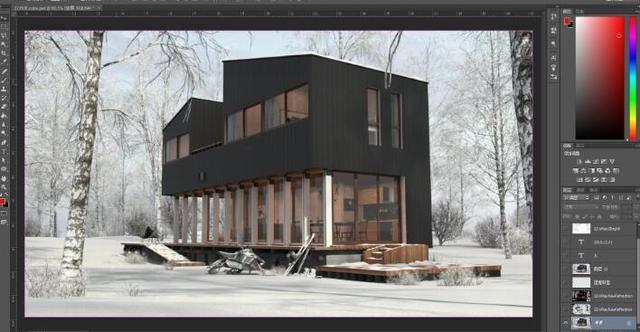 3Ds Max、VRay渲染和Photoshop制作雪后林中小屋创作解析
