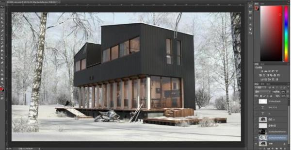 3Ds Max、VRay渲染和Photoshop制作雪后林中小屋创作解析