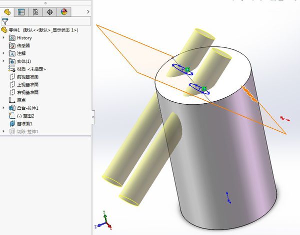 SolidWorks怎么将圆柱体斜切一个角度