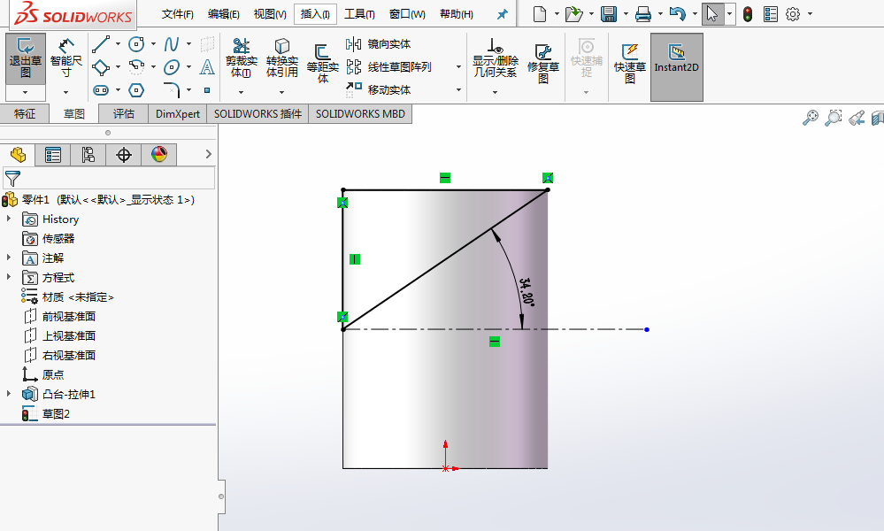 SolidWorks怎么将圆柱体斜切一个角度