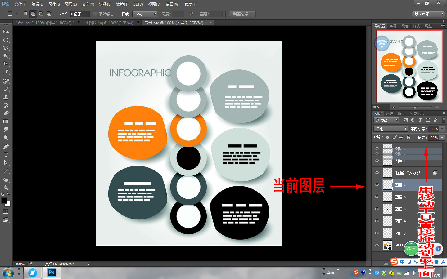 Photoshop中怎么把当前图层置于最上面？