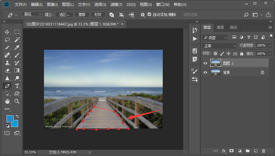 PS中如何用钢笔工具画描边路径？