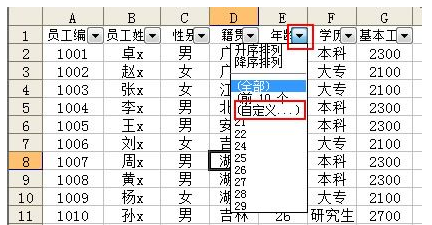 Excel自定义定位 自定义筛选如何弄？