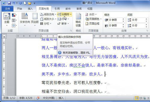 如何在Word中插入分页符？