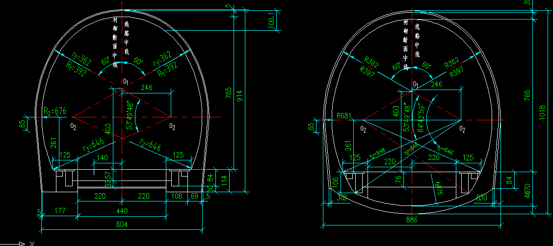 求cad大神帮忙画3个cad格式的隧道截面图