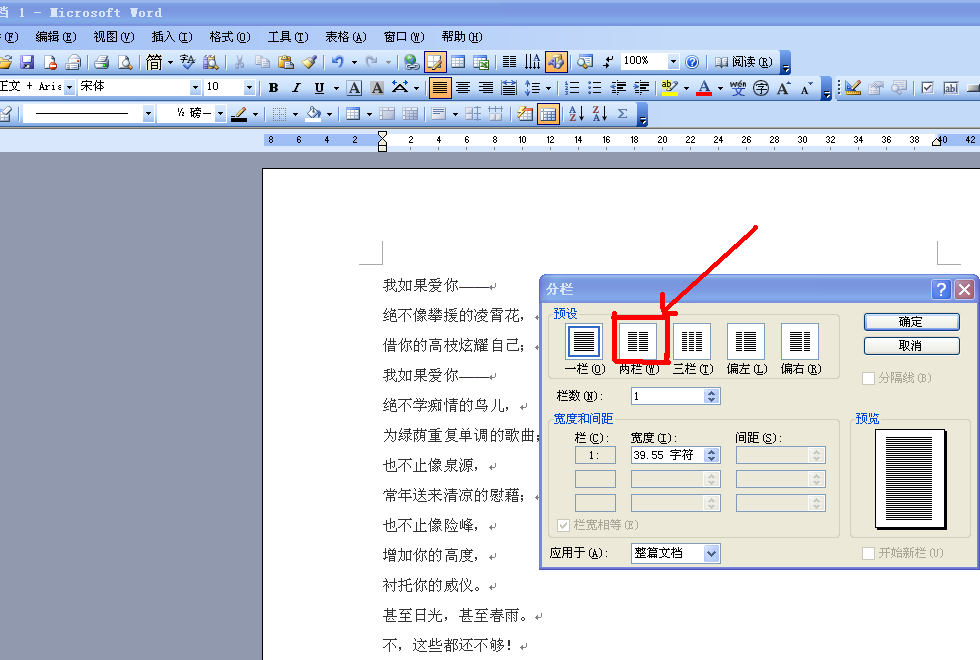 word怎麼設置等寬兩欄