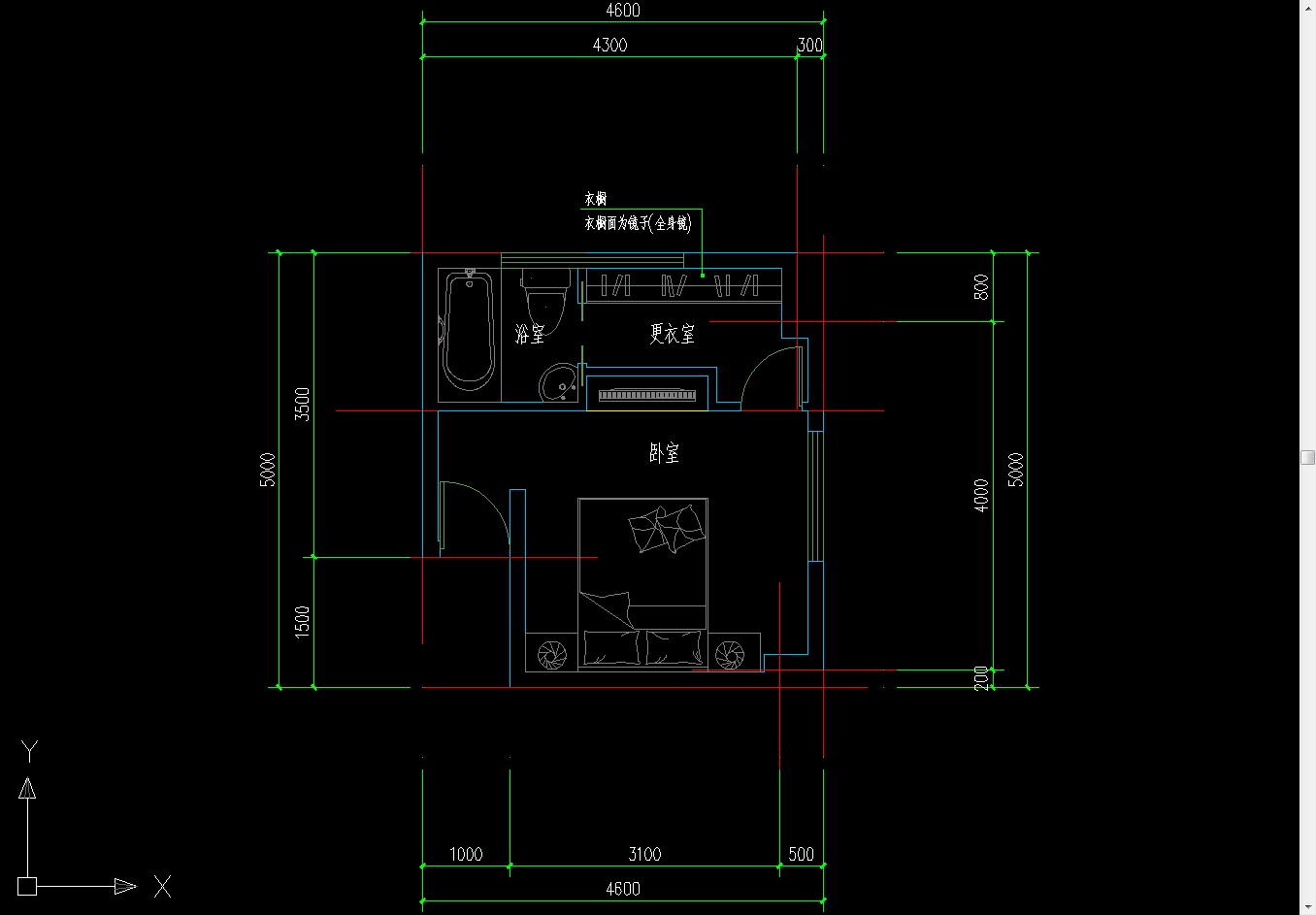 求卧室CAD平面布置设计图（带图）