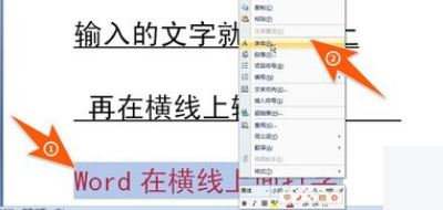 在Word中画一条横线，如何在横线上打字的时候，横线后面的字不后移，横线也不后移？