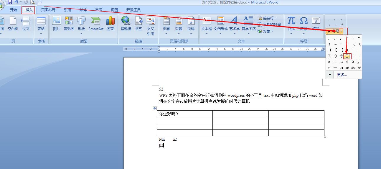 Word中文字后面的小方框怎么打？