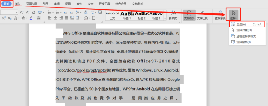 Word中怎么全选文字？