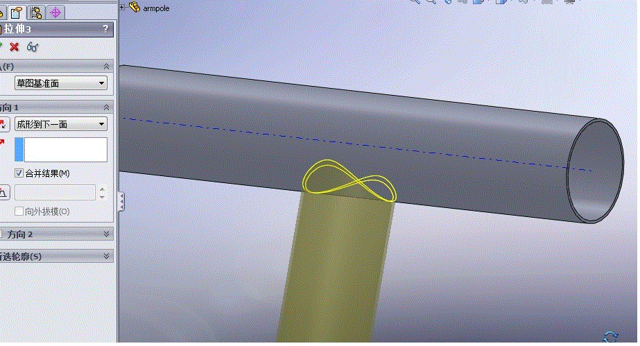solidworks,怎么让两个垂直的圆柱相交.如图?