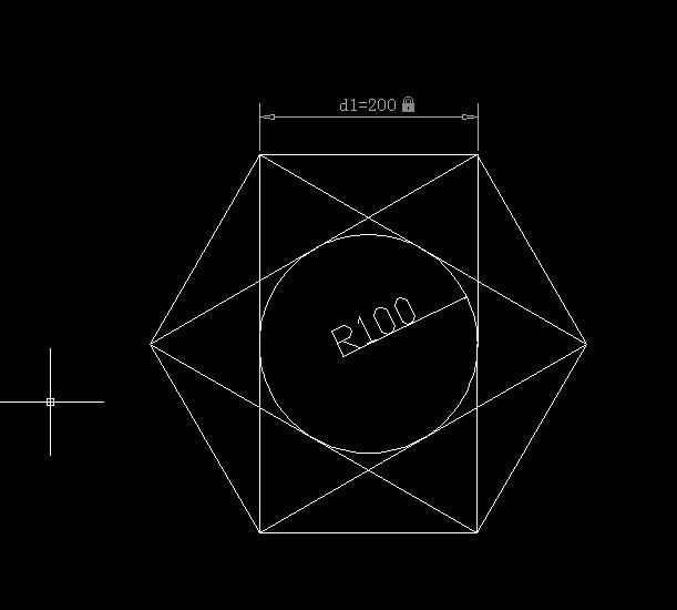 如何使用cad繪製內接近圓,圓半徑是100的六角星?