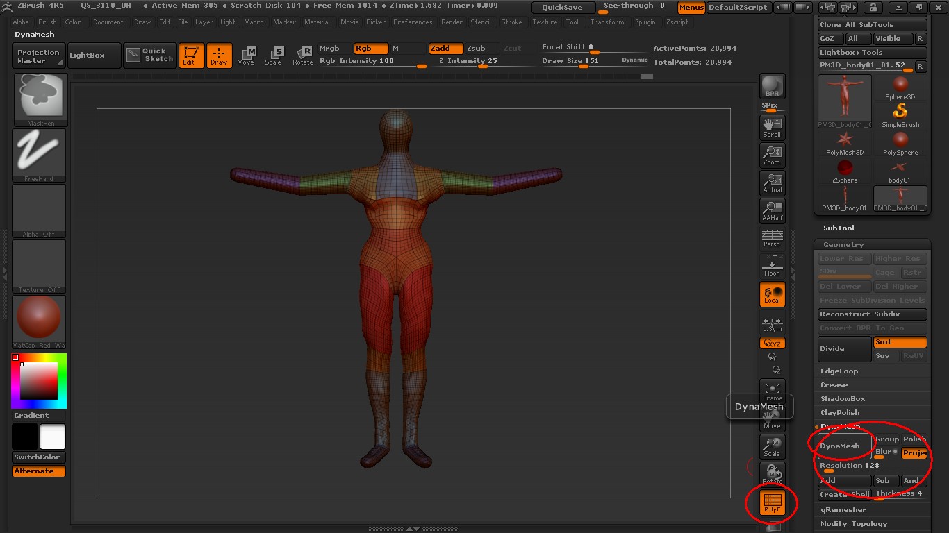 zbrush怎么调出整个模型的布线然后编辑?