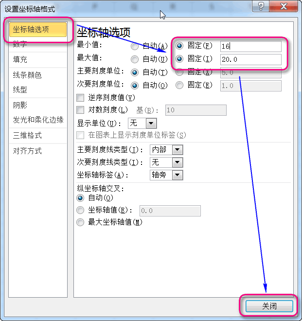 Excel散点图的坐标轴怎么设定？