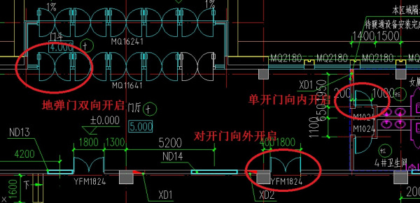 施工图纸上怎样区分外开门内开门?