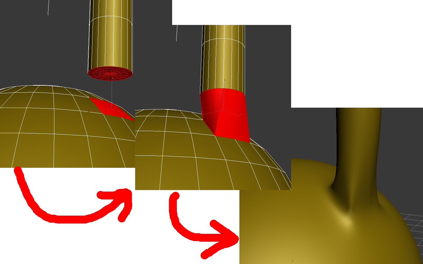 3DMax建模比如 茶壶嘴 接在茶壶身上，他们之间 怎么结合？