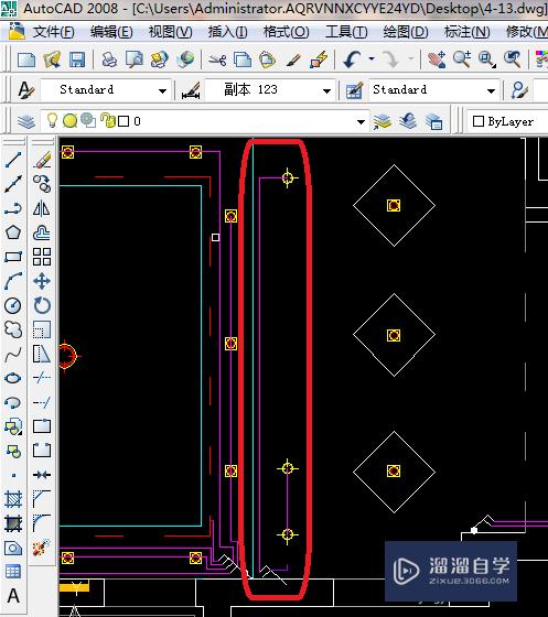 CAD 2008自学教程：[53]怎么画CAD客厅开关布置？