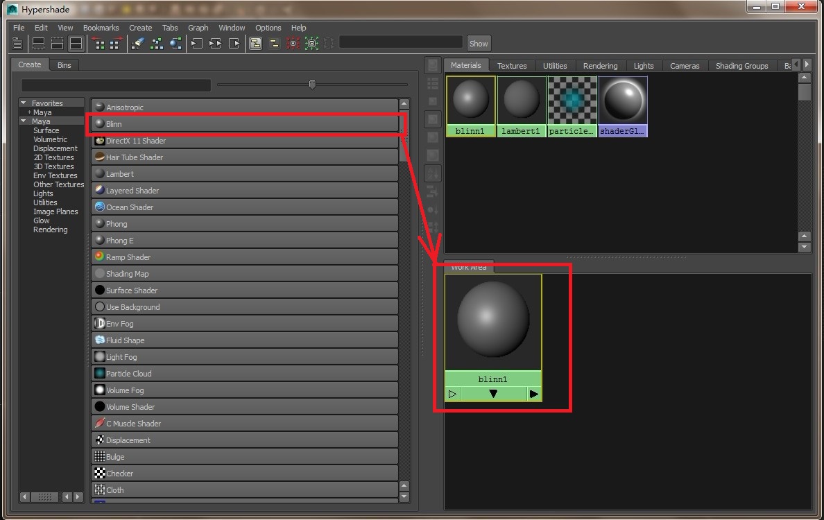 Maya2012 hypershade窗口如何创建材质球？