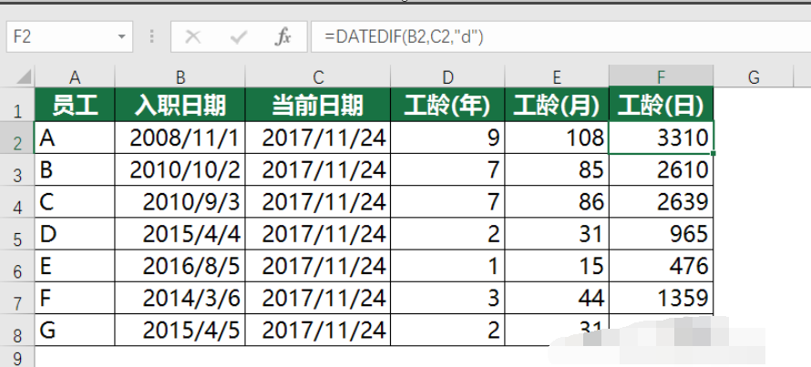 excel计算截止到今天的天数