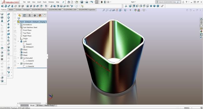 SolidWorks上方下圆的水杯怎么画？