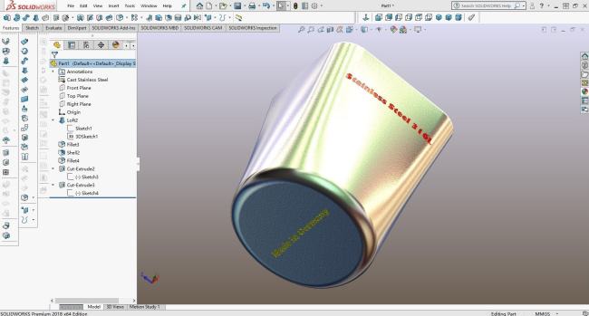 SolidWorks上方下圆的水杯怎么画？