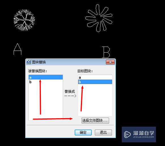 如何CAD里的图块a整体替换为图块b？