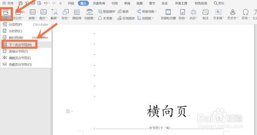 WPS中如何将其中一页设置为横向？