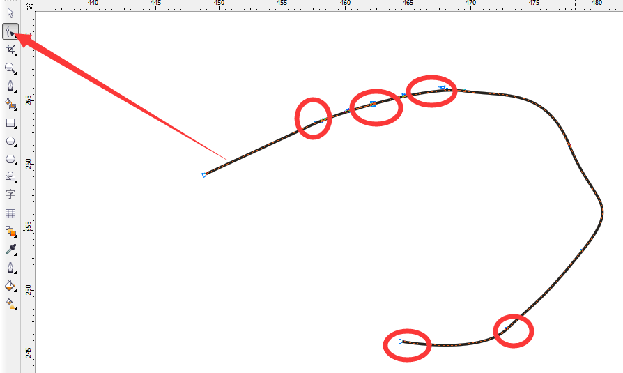 cdr coreldraw 曲线 线条 弧线 比如图上这种尖的地方怎么让它更平滑?