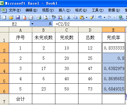 excel表格里怎么计算完成率?