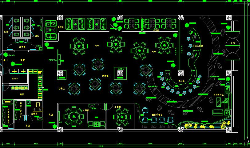求一份自助餐廳的cad平面佈置圖