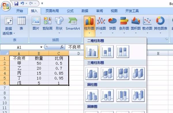 如何使用Excel2007制作柏拉图？