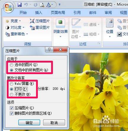 word内图片压缩大小