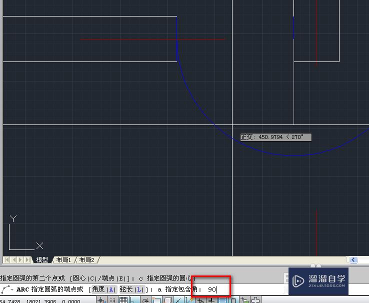 CAD使用圆弧工具绘制门图示