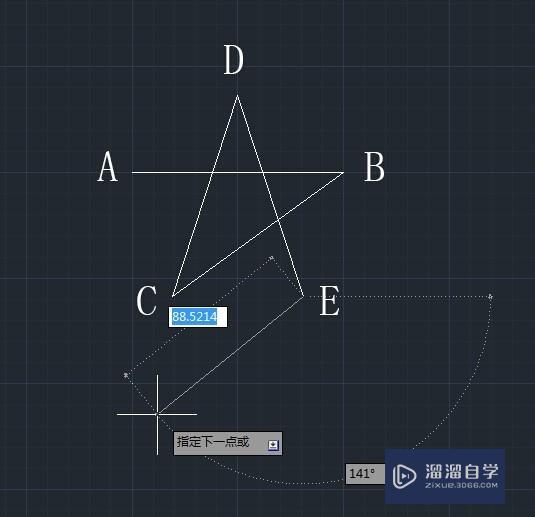 CAD使用直线命令绘制正五角星