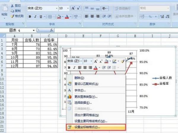 如何在Excel2007表格中制作双坐标轴？