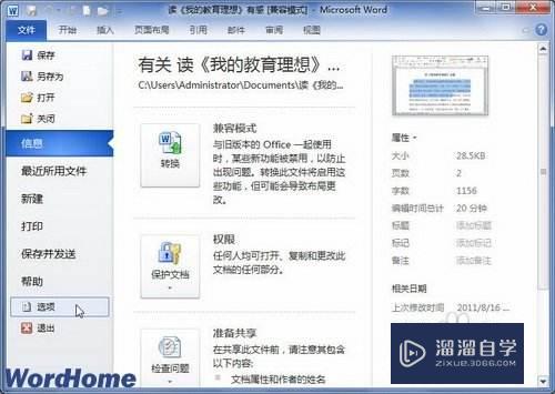 在Word2010中打开和关闭实时预览功能