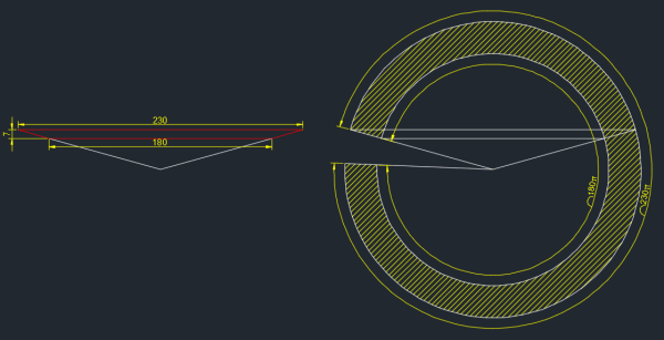 cad上圓直徑230下圓直徑180,高度7公分展開圖怎麼畫?