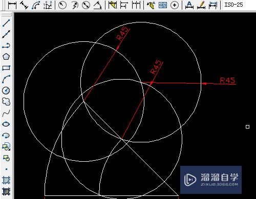 CAD怎样用两圆相交算出第三个圆圆心画图形？