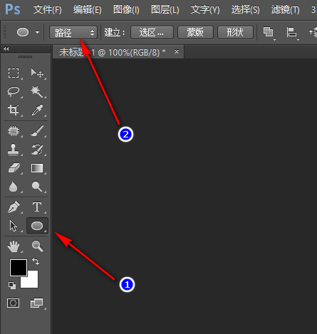 按住【shift alt】键画出圆形路径.