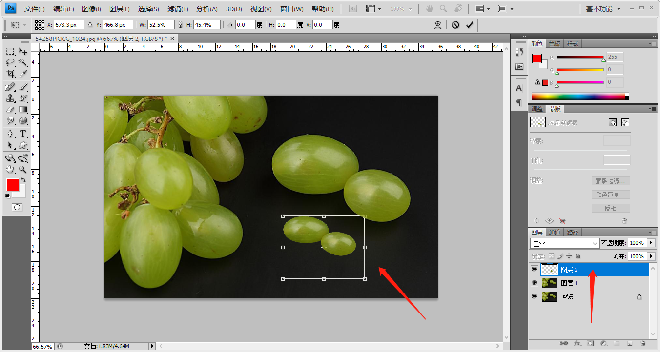 在ps中如何把抠出来的图缩小啊?