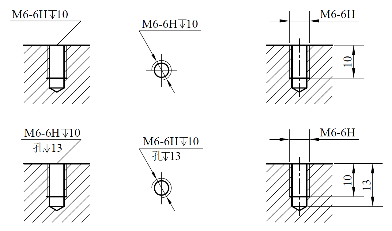 螺纹孔通孔标注图片